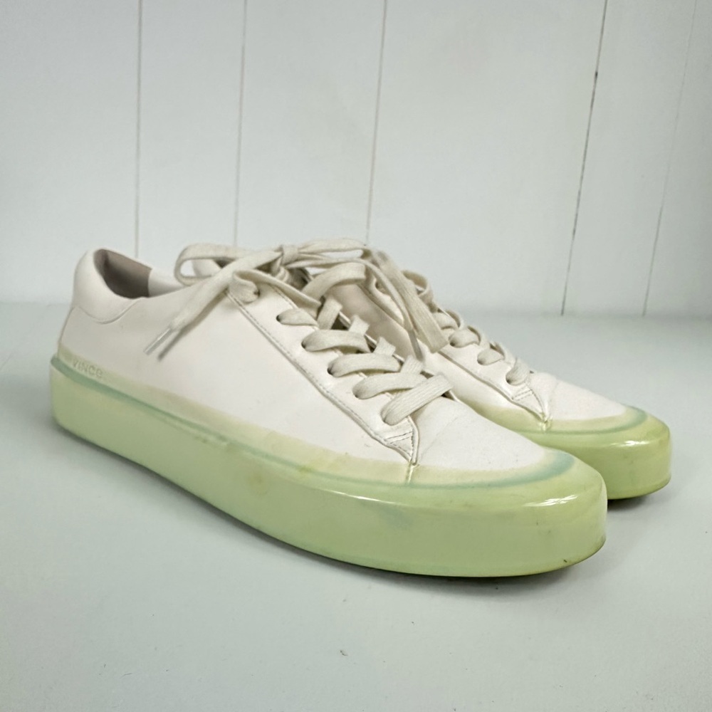 Vince Size 8.5M faux leather White/Dew Green Gabi Dipped Sneakers Lace Up
